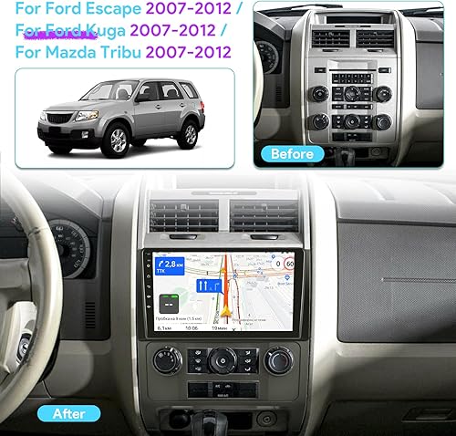 Miniatura 2 de [2+64GB] Radio de coche para Ford Escape Kuga Mazda Tribute 2007-2012, 9 pulgadas Android 13 pantalla táctil estéreo, Carplay/Android