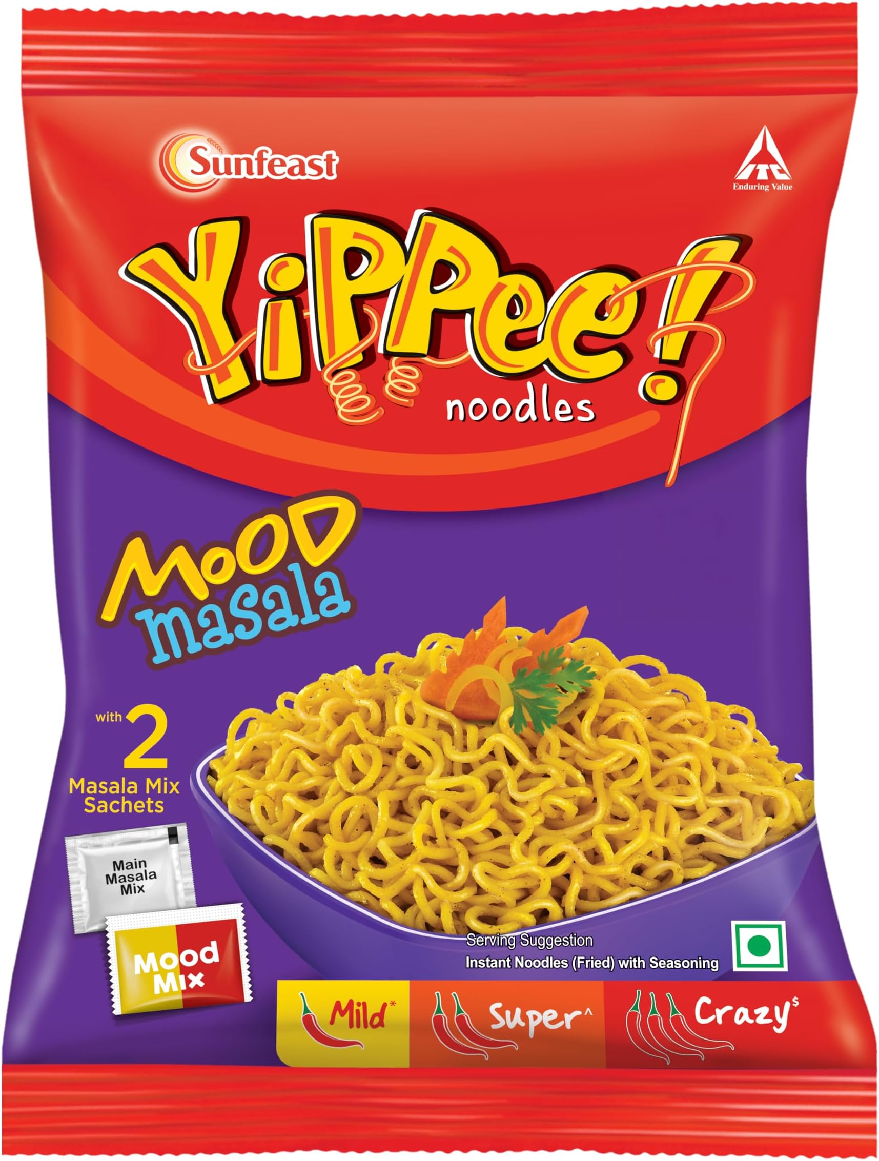 Sunfeast Yippee! Mood Masala, Long, Non-Sticky, Instant Noodles with 2 Masala Sachets, Quick and Fun Snack,70 Gm