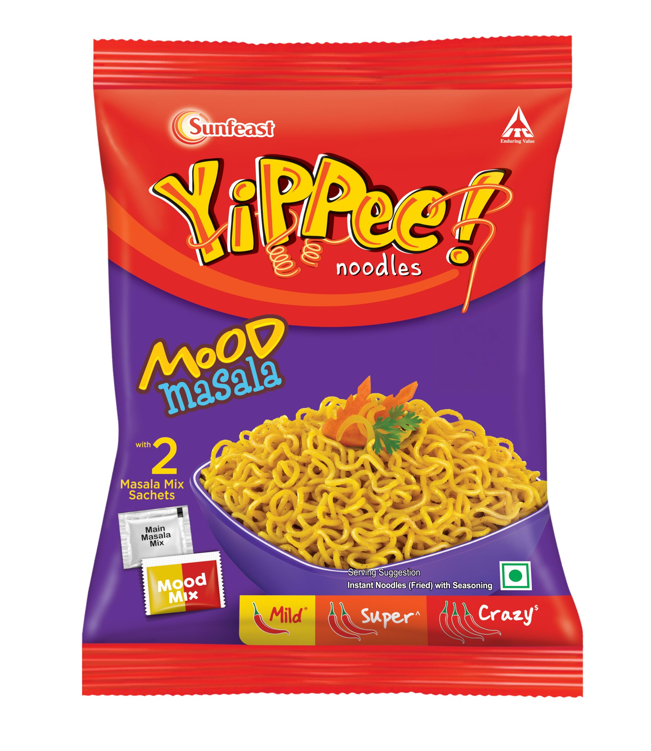 Sunfeast Yippee! Mood Masala, Long, Non-Sticky, Instant Noodles with 2 Masala Sachets, Quick and Fun Snack,70 Gm