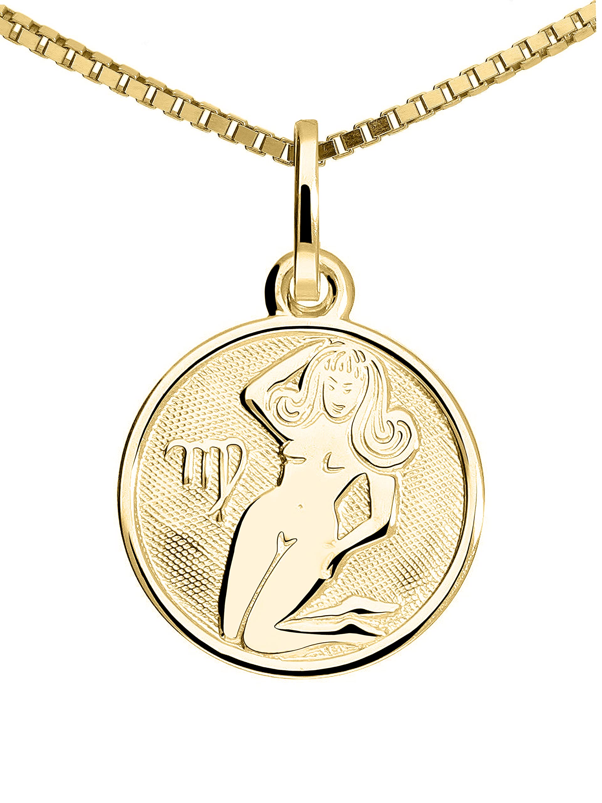My Gold Pendentif Signe Zodiaque Vierge (Sans Chaîne) Or Jaune Or Véritable 333 (8 Carats) Ø 12mm Rond Signes du Zodiaque Zodiaque rond A-06017-G303-Jun