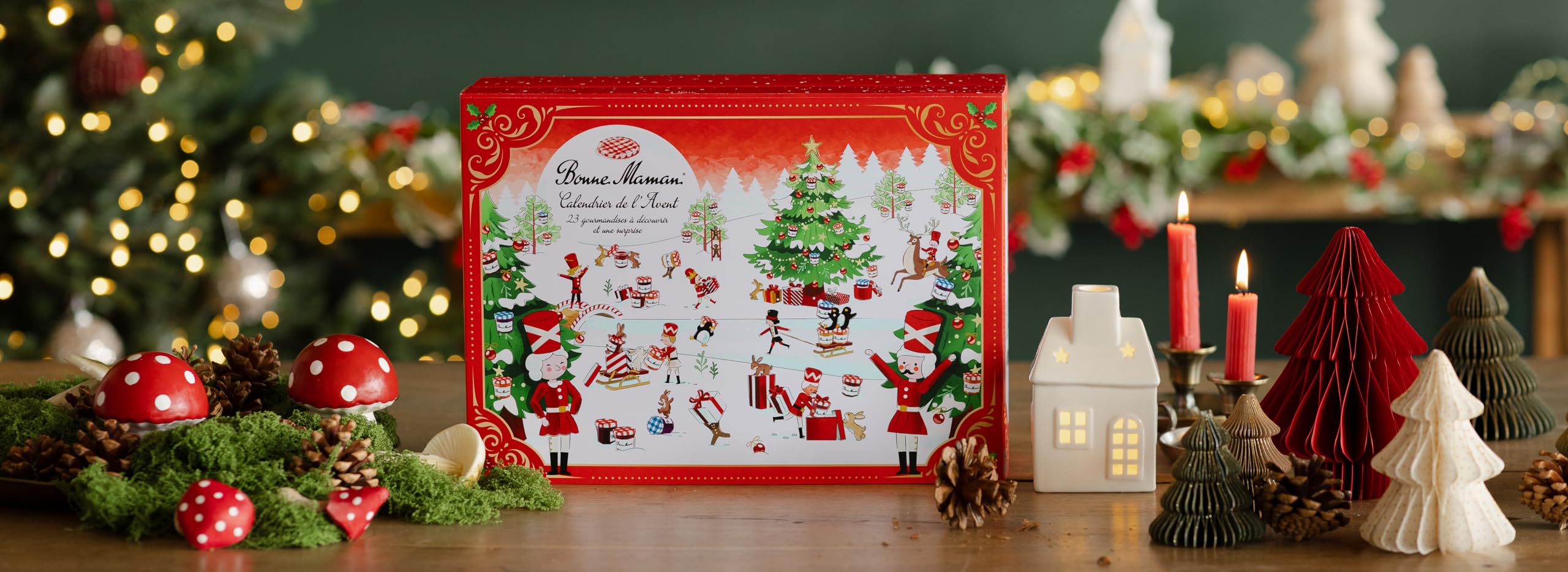 Bonne Maman Calendario de Adviento 2025, 20 x 30 g y 3 frasquitos de 25 g + 1 sorpresa, edición limitada
