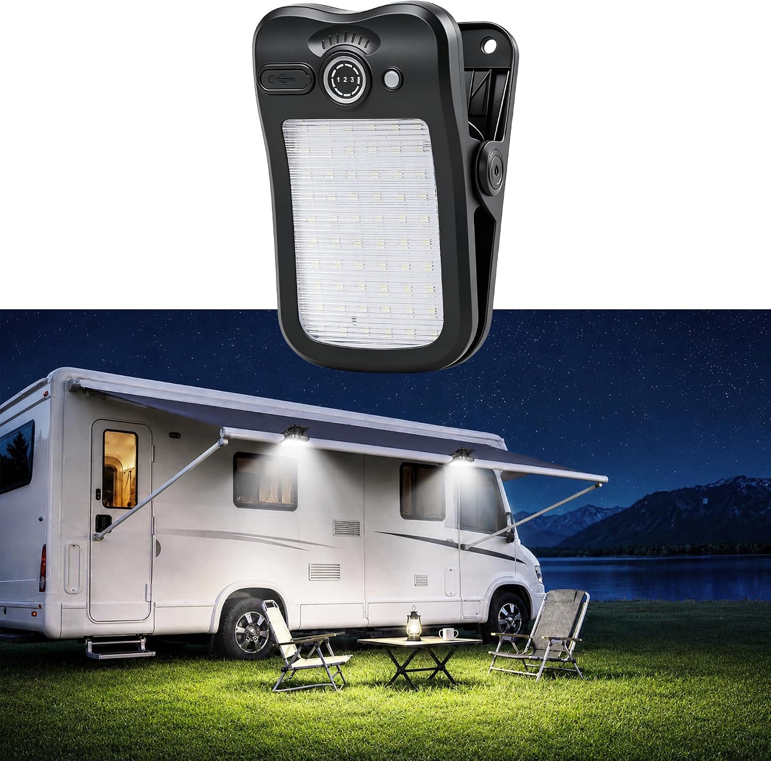LUHLEE Clip on RV Solar Lights, RV Bumper Cap Solar Light with Digital Display,800LM RV Exterior Lights,Easy Installation RV Outdoor Lights for Awning,Camper,Trailer,Fence