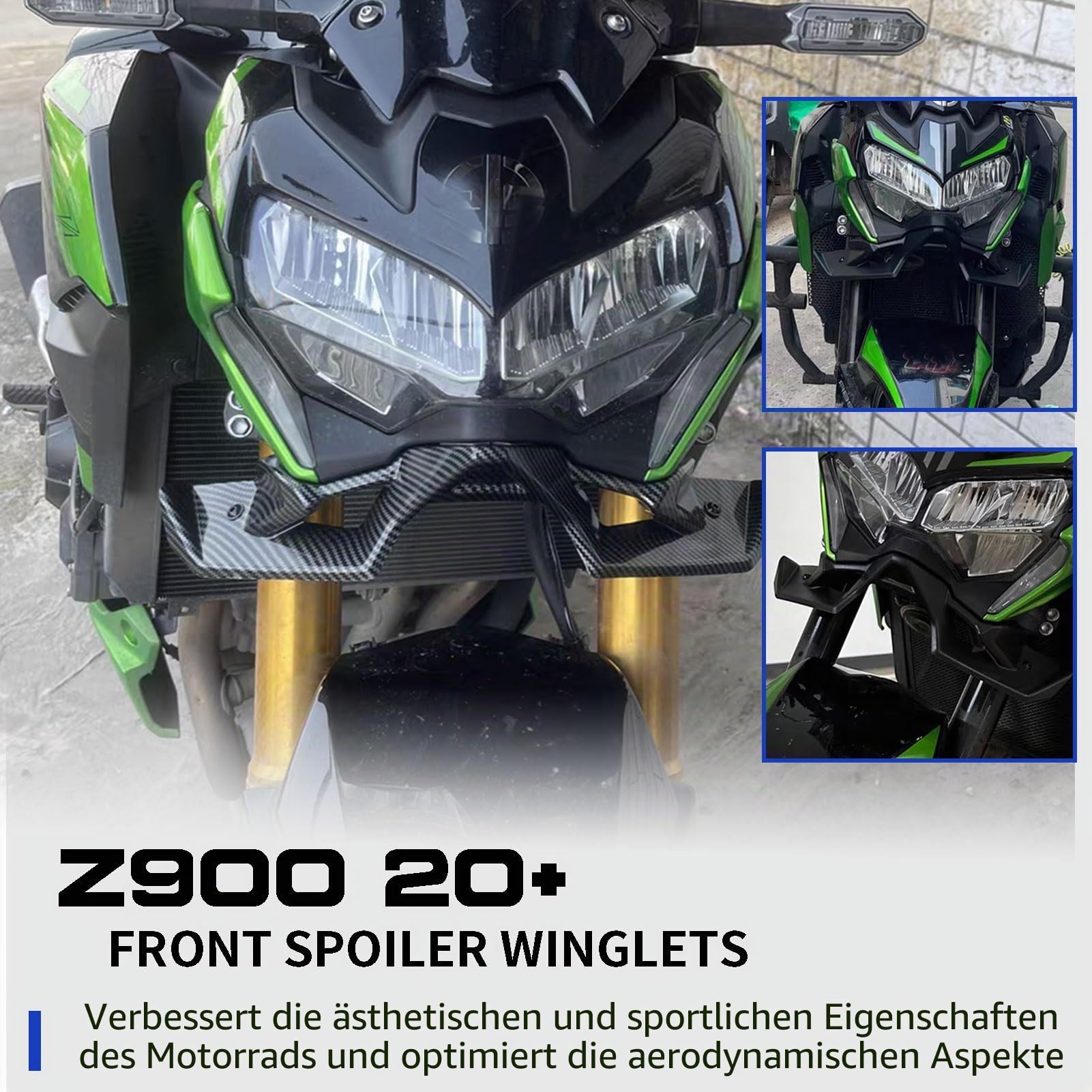 WOOGA Motorrad nackt vorderspoiler Winglet aero Dynamic Wing kit Spoiler Replacement for Ka&wa&sa&ki Z900 Z 900 Z-900 Zubehör 2020 2021 2022 2023 2024 (Kohlefaser-Look)