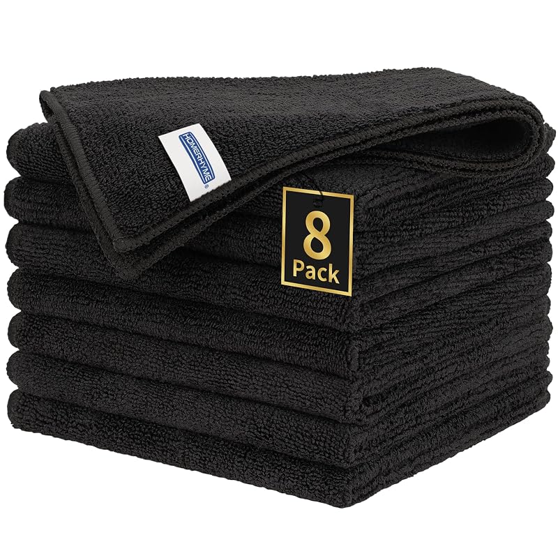 Panos de Microfibra HOMERHYME 300 GSM para Limpeza Automotiva, Casa e Cozinha, Pretos, 32,0 x 32,0 cm, Kit com 8