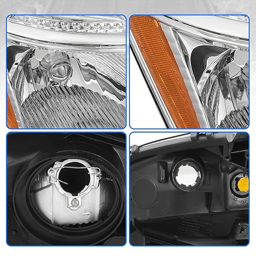 Miniatura 10 de DWVO Par de faros delanteros compatibles con 2008 2009 2010 Highlander 08 09 10 faros delanteros de repuesto carcasa cromada reflector ámbar lente