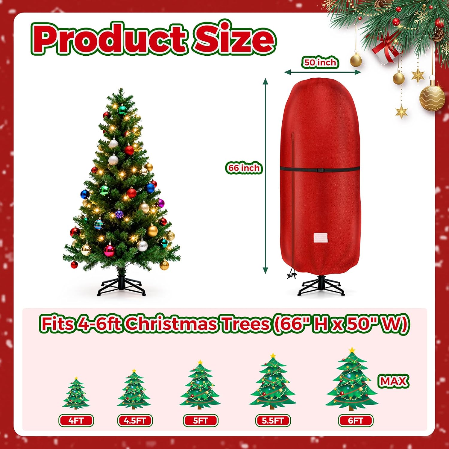 KHAMAL Christmas Tree Cover Up To 6 FT - Christmas Tree Bags Storage Waterproof, Dustproof Tear Resistant Tree Storage Bag For Christmas & Holiday Tree (Red)