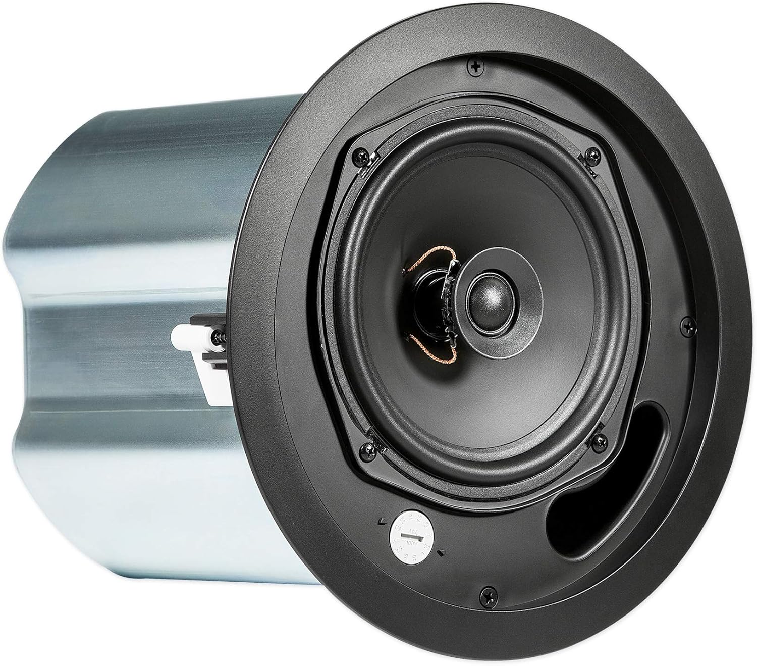 JBL Control 16C/T-BK speaker with grille removed, showing the 6.5-inch woofer and 0.75-inch tweeter