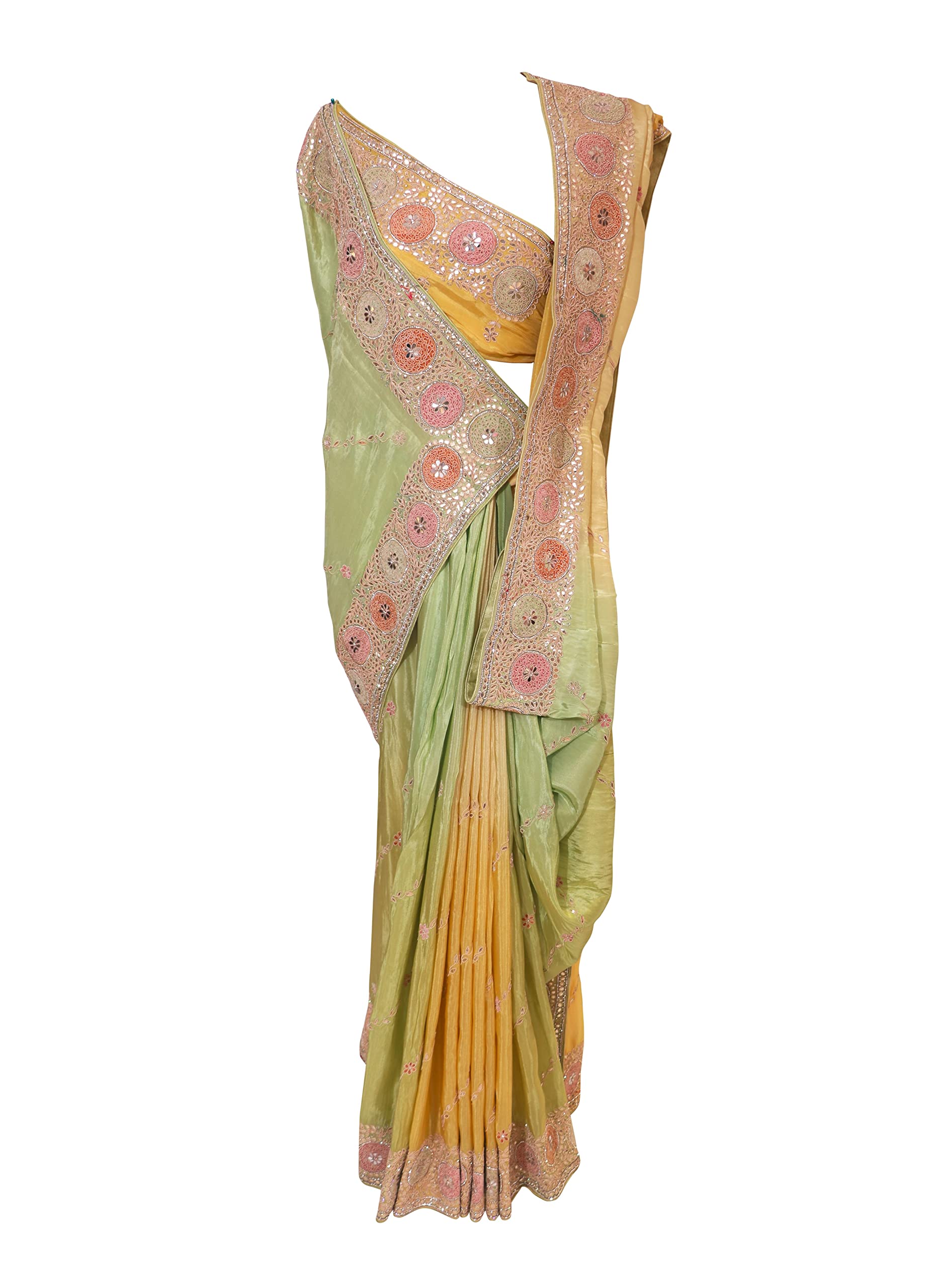 Bawree Bridal Saree Gotta Patti Work Satin Silk Sea Green