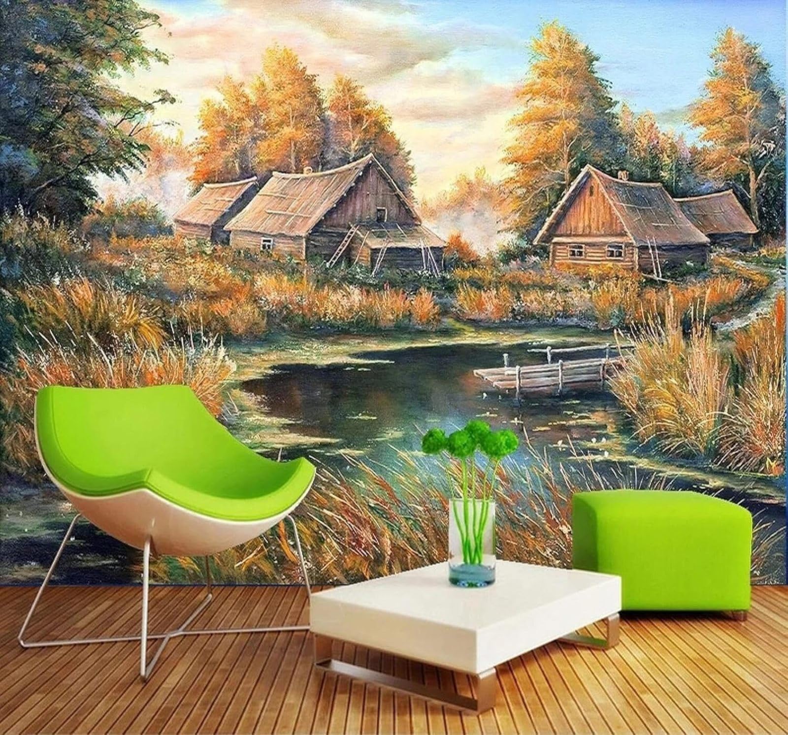 XLMING Retro Hand Drawn Pastoral Countryside Scenery 3D Wallpaper Luxury Silk Study Dining Feature Sofa Grey Bedroom Living Room Tv Decorative Wall-150cm×105cm