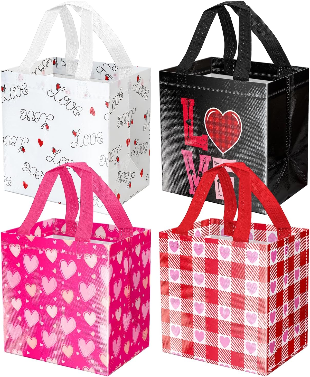 ysmile 8 Pack Valentine Gift Bag with Handle, Non Woven Reusable Bag for Kids Exchange, Party Favor, Treat, Goodie Wrapping, Heart Love Design 7.9"