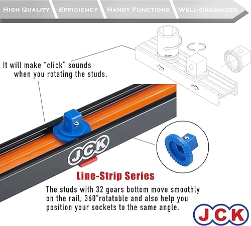Miniatura 6 de JCK Organizador de enchufes de aluminio de doble riel de calidad profesional (serie de tiras de línea) con pernos giratorios de 360 grados, negro,
