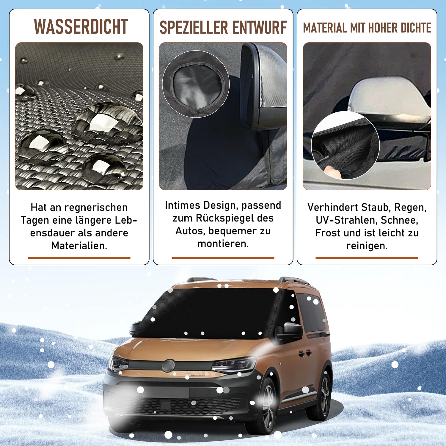 für VW Caddy Auto Windschutzscheiben Abdeckung, 600D Wasserdicht Sonnenschutz Frontscheibe Thermomatten, Blackout Anti-UV/Frost/Ice/Staub Wrap Cover für VW Transporter