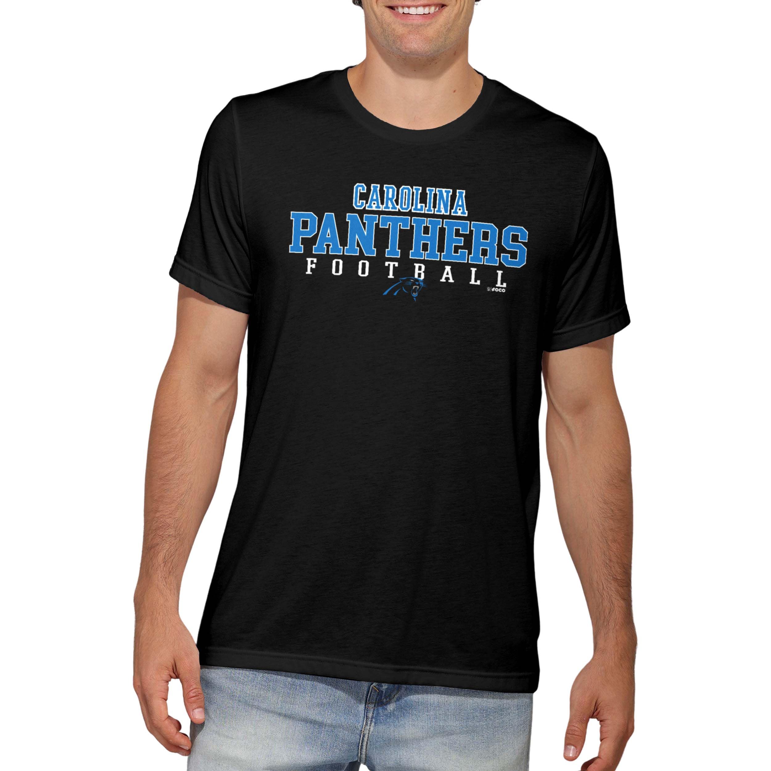 FOCO NFL Officially Licensed Unisex-Adult Football Wordmark Team Color Primary Logo Premium Quality Short Sleeve T-Shirt, Carolina Panthers, XL