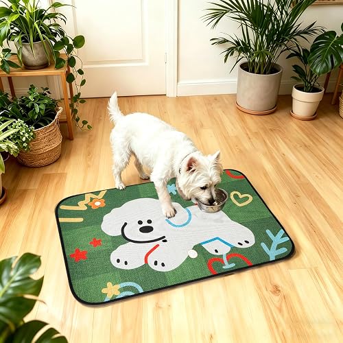 Rarenut Dog Food Mat Absorbent Dog Bowl Mat for Food and Water 24’’x16’’ Linen D