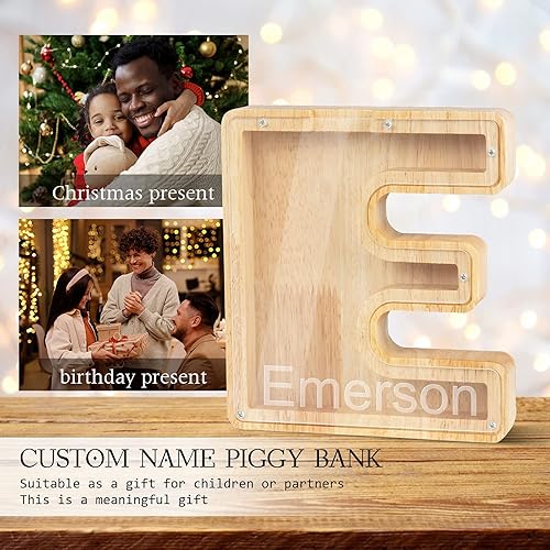 Miniatura 6 de Alcancía de madera personalizada para niños y niñas, con nombre personalizado, alcancía de 26 letras, regalo de Navidad y cumpleaños para niños y