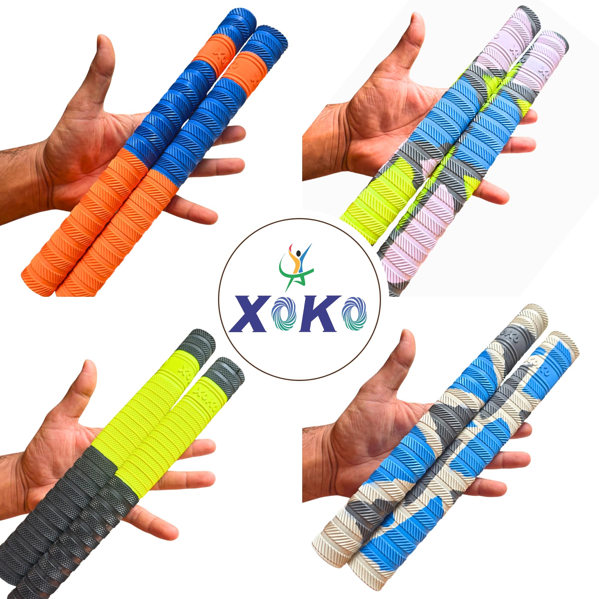 XOKO Premium Cricket Bat Grip, Rubber Cushioned with Chevron Pattern, Multiple Colours Available, Shock Absorbing Replacement Handle Grip with Wooden Cone