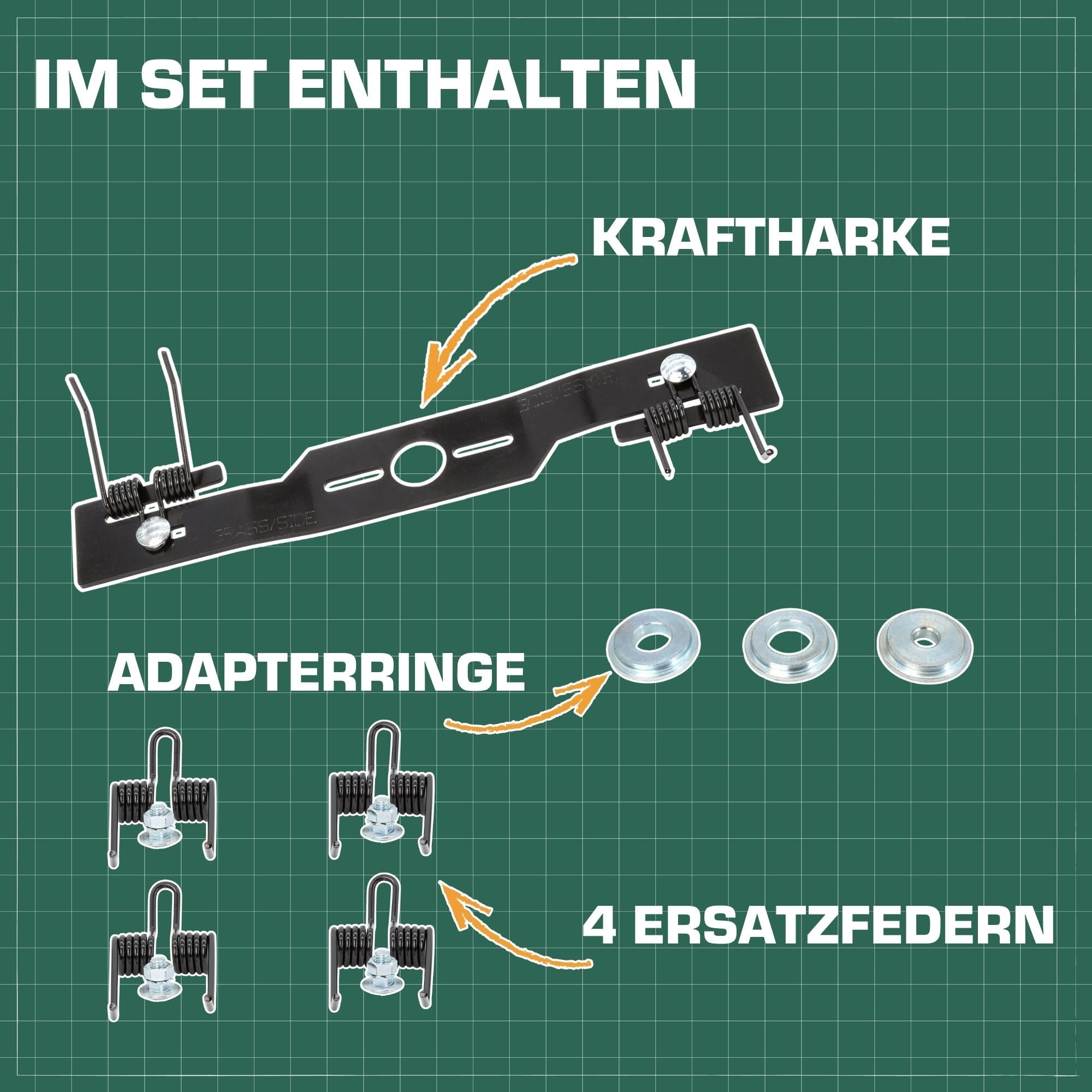 SECURA Vertikutierer Kit - Messer Kraftharke für Benzin Rasenmäher ab 41cm Mähbreite runde Messeraufnahme