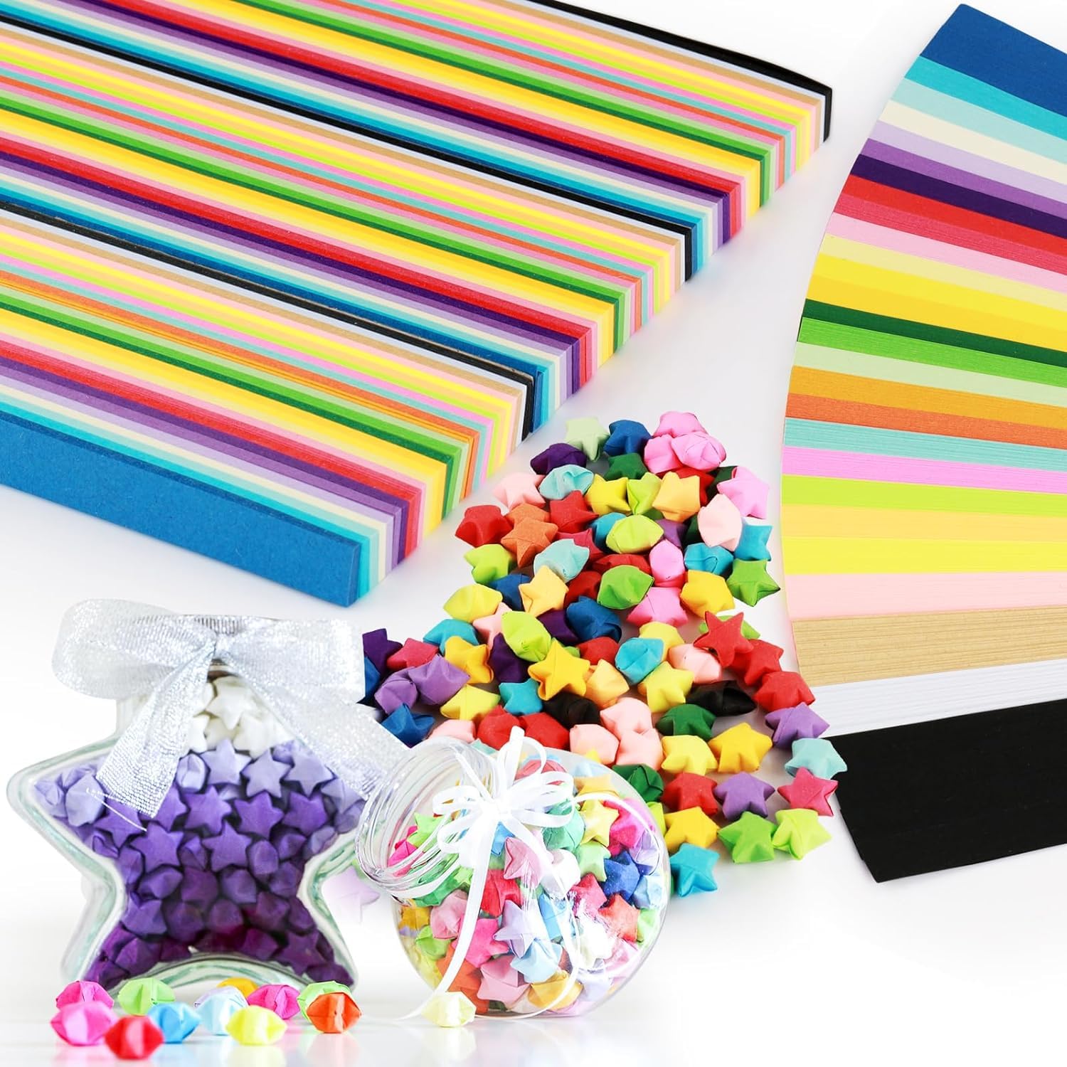 4050 Sheets Origami Stars Papers,Aierliusa Origami Star Paper Strip Package, Origami Paper Stars, 27 Colors, 1350 Stripes (4050 Sheets)