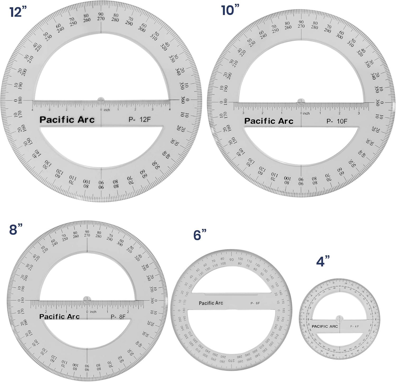 Pacific Arc's 6 Inch 360 Degree Plastic Circular Protractor Clear: Office Products