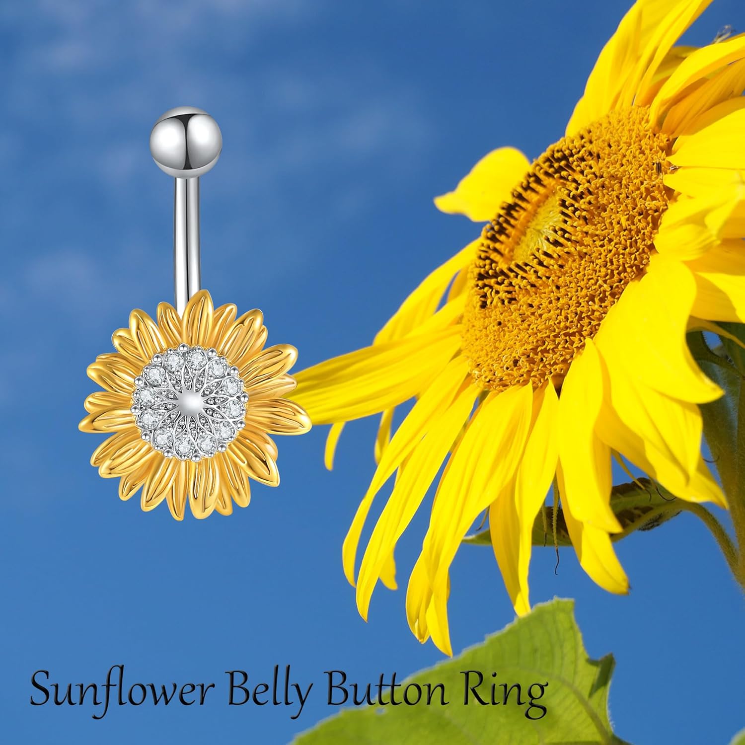 Sunflower Daisy Belly Button Ring Dangle Hoop 925 Sterling Silver Hypoallergenic Belly Button Piercing Body Navel Rings Sexy Belly Button Jewelry Gifts for Women (14G) - Image 6