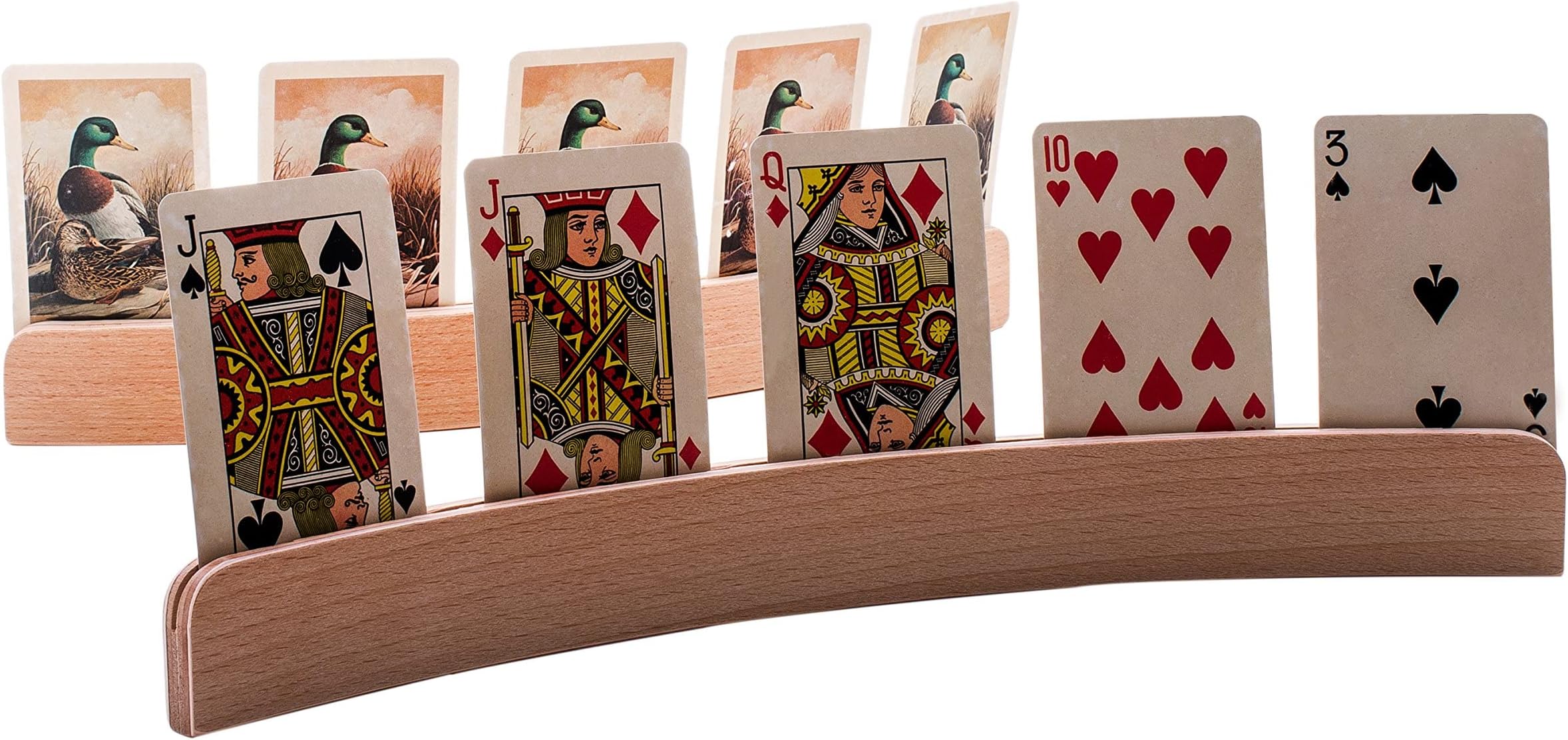 GrowUpSmartSet of 4 Wooden Playing Card Holders in Curved Design - 14" Size for Kids, Adults and Seniors Alike