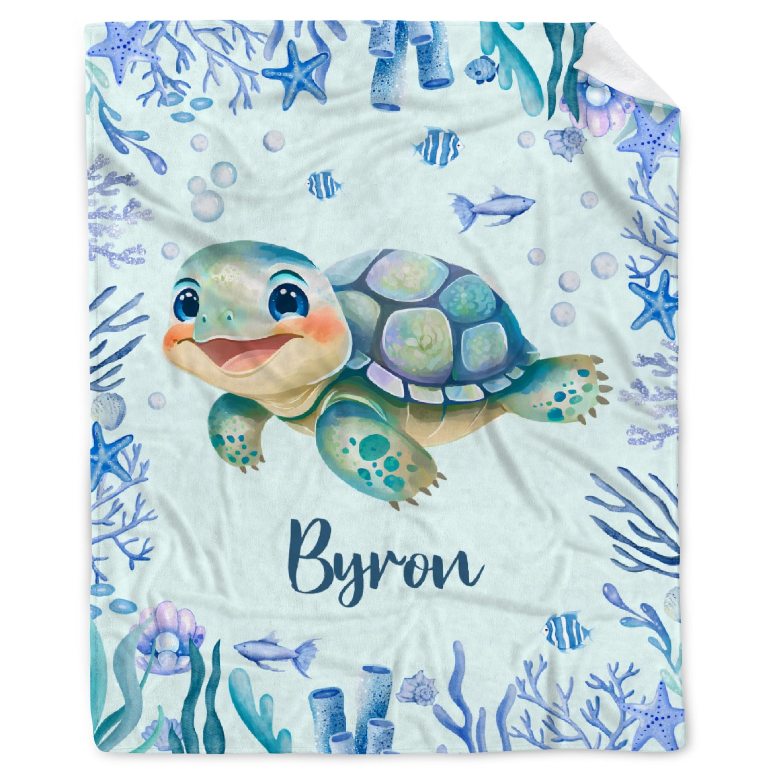 BUYYET Turtle Custom Baby Blanket with Name Personalized Turtle Baby Blanket for Girl Boy Birthday Chirstmas Gift Customized Baby Receiving Blanket