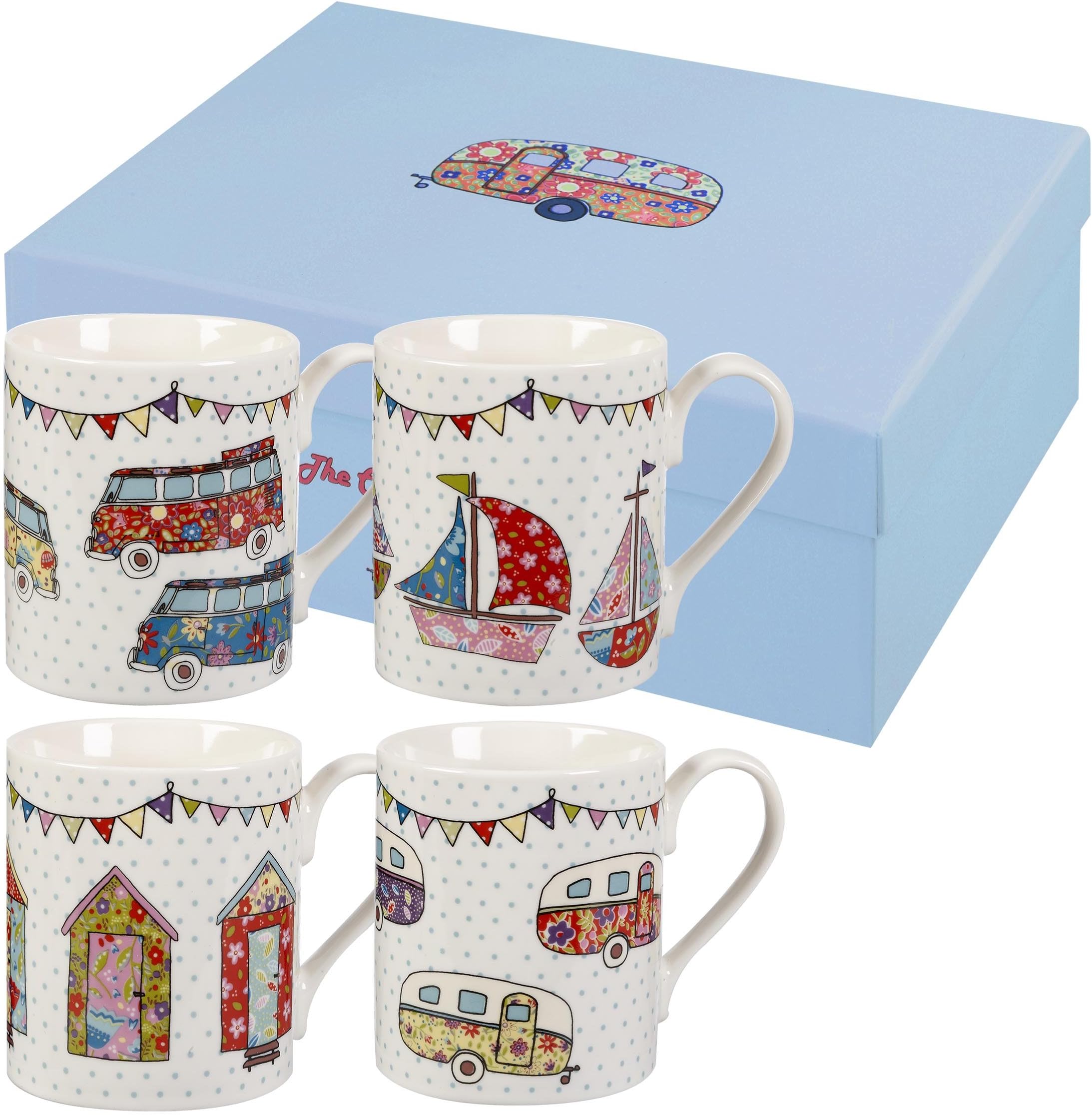 The Caravan Trail Festival Set of 4 Mugs Boxed Gift Set, Bone China, Multi-Colour