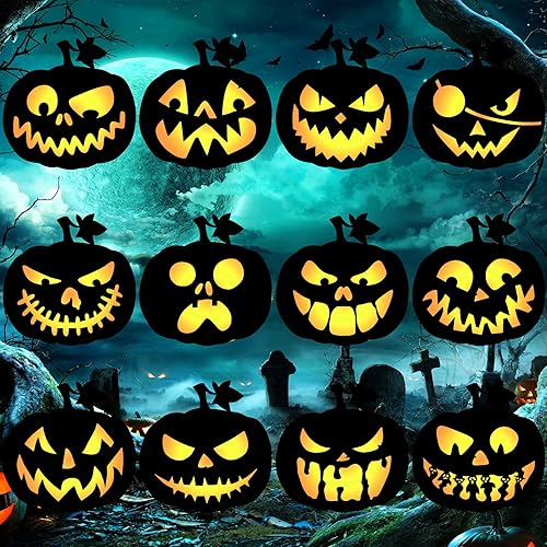 Konsait Plantillas de Halloween para pintura, 12 unidades de 5.9 x 5.9 pulgadas reutilizable gran calabaza decorativa plantilla para dibujar en