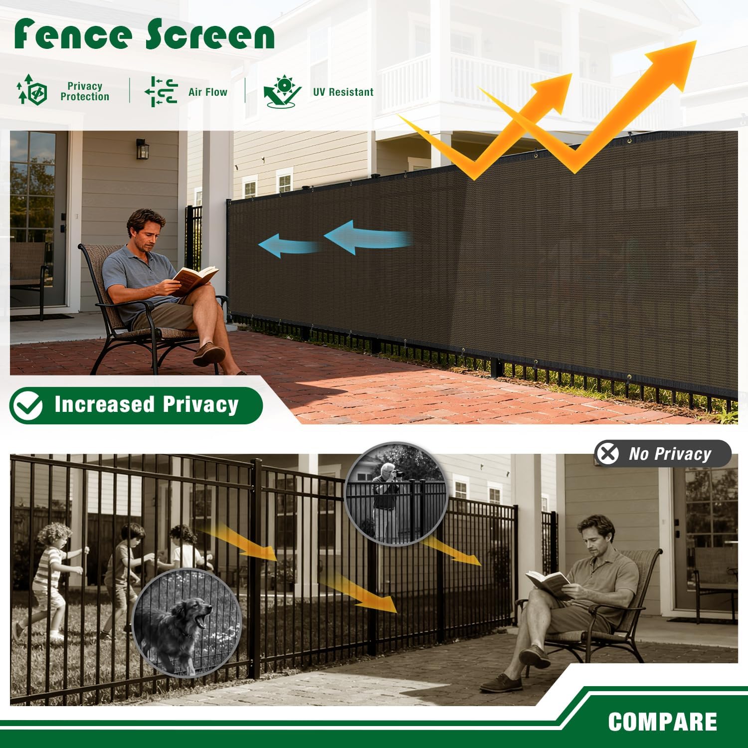 Privacy Fence Screen 4'x30' Outdoor 90% Blockage Fencing Cover Heavy Duty Windscreen Mesh Net Shade Cloth with Grommets for Balcony Backyard Garden Patio Pool Deck, Brown, Zip Ties Included