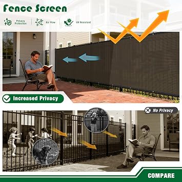 Privacy Screen Fence 4'x99' Brown Outdoor Screen Panels Windscreen Mesh Fencing Blockage Shade Net Cover Temporary Fence for Backyard Balcony Pool Deck Porch Garden