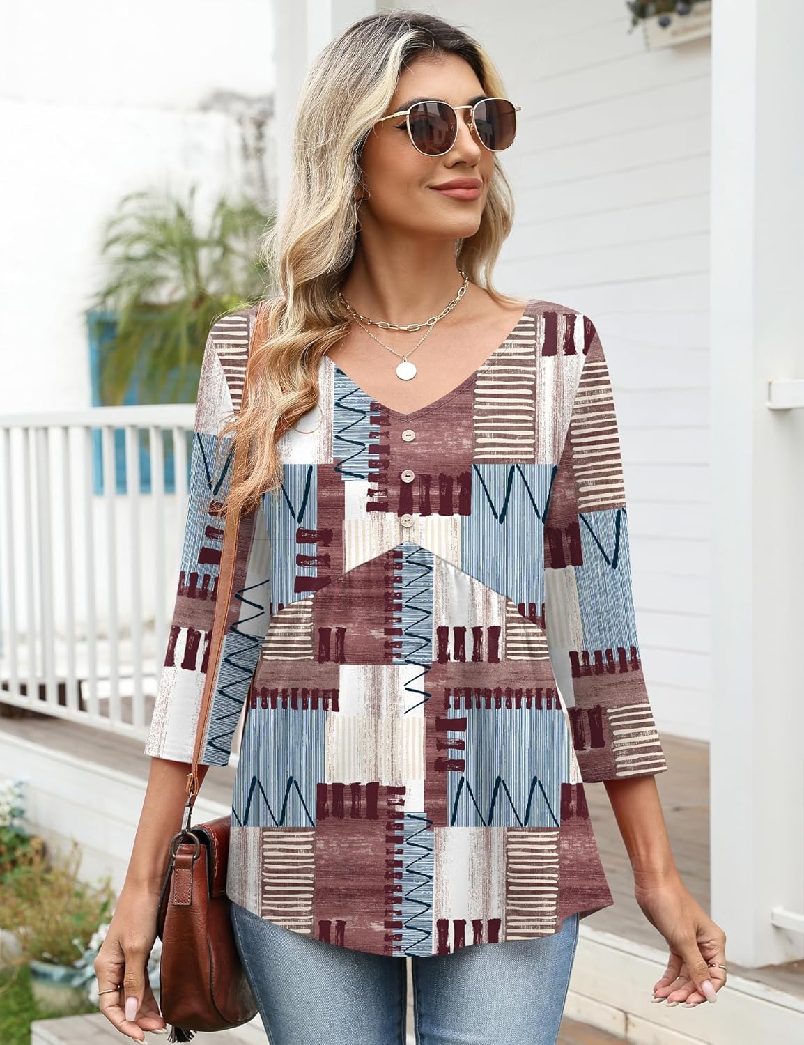 AKEWEI 3/4 Sleeve Babydoll Tops for Women Peplum Shirts Ladies Tunics and Blouses Dressy Casual Spring Fashion Clothing - Image 3