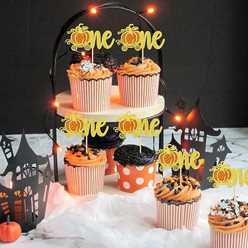Miniatura 122 de Ercadio Paquete de 30 adornos de calabaza para cupcakes con purpurina de cosecha de otoño, calabaza, cupcakes, baby shower, cumpleaños, otoño, tema