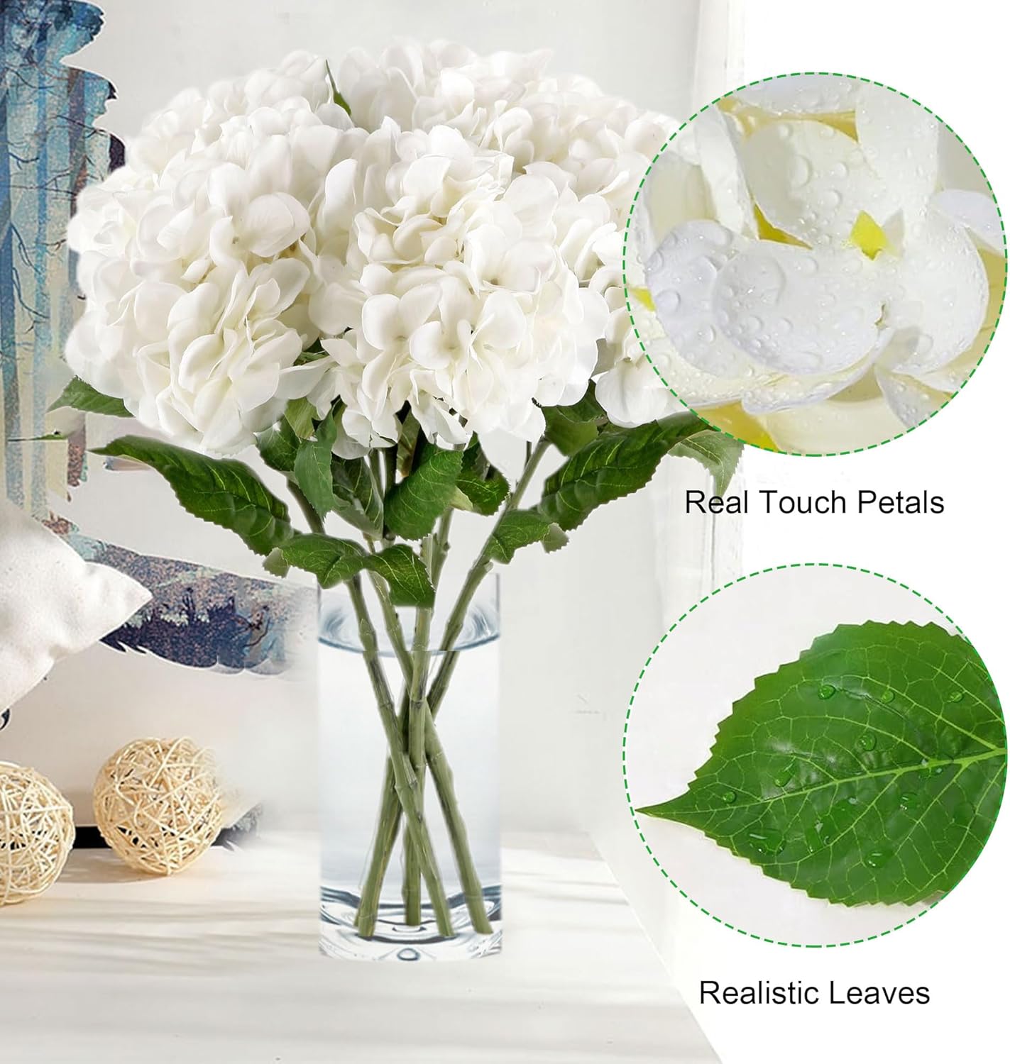5Pcs Realistic White Hydrangea Artificial Flowers with Stems 21 Inch Lifelike Faux Hydrangeas Flower Large Hydrangea for Weddings Bouquets Table Centerpieces Home Decor Party - Image 4