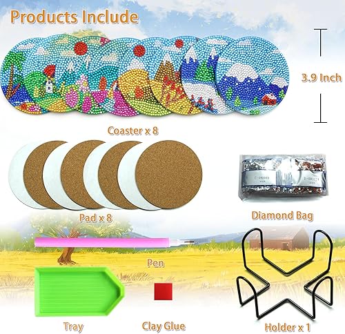 Miniatura 2 de UiSdfuy 8 posavasos de arte de diamante con soporte, kits de arte de diamantes para adultos, niños y principiantes, suministros de manualidades de