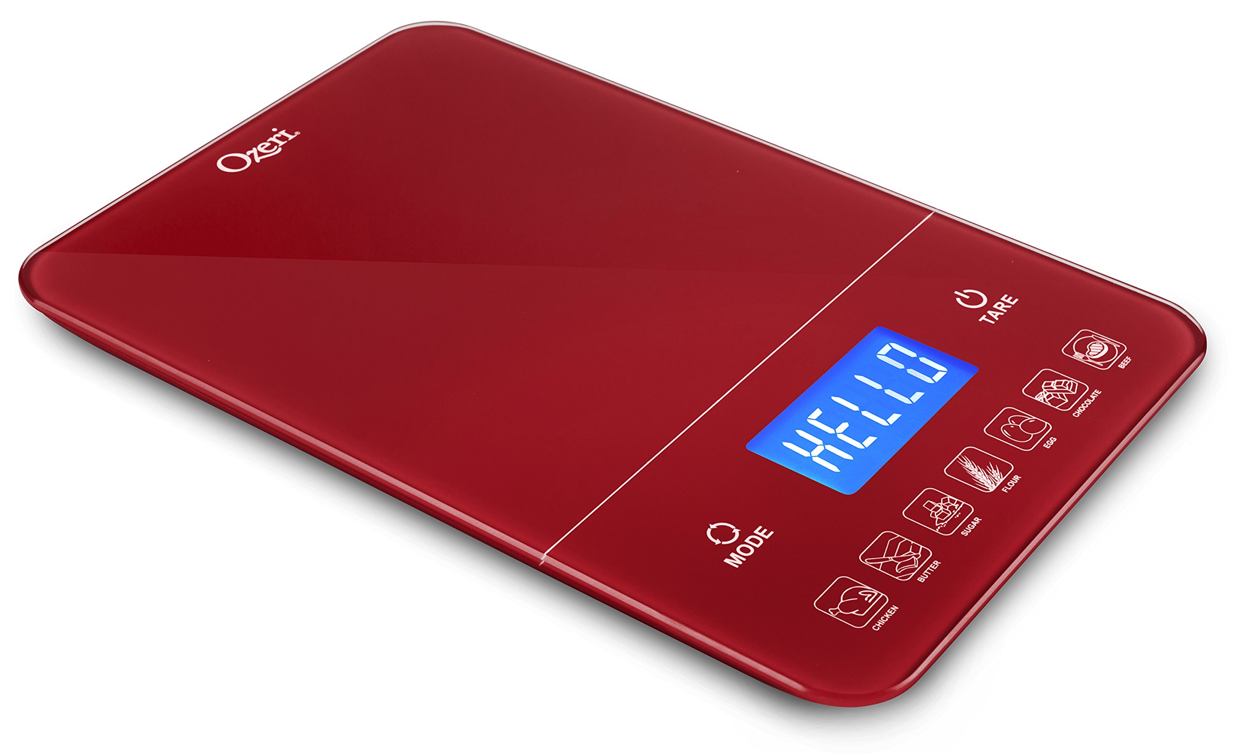 Ozeri Touch III 22 lb (10 kg) Digital Kitchen Scale with Calorie Counter in Tempered Glass, Red Engine-picture-10