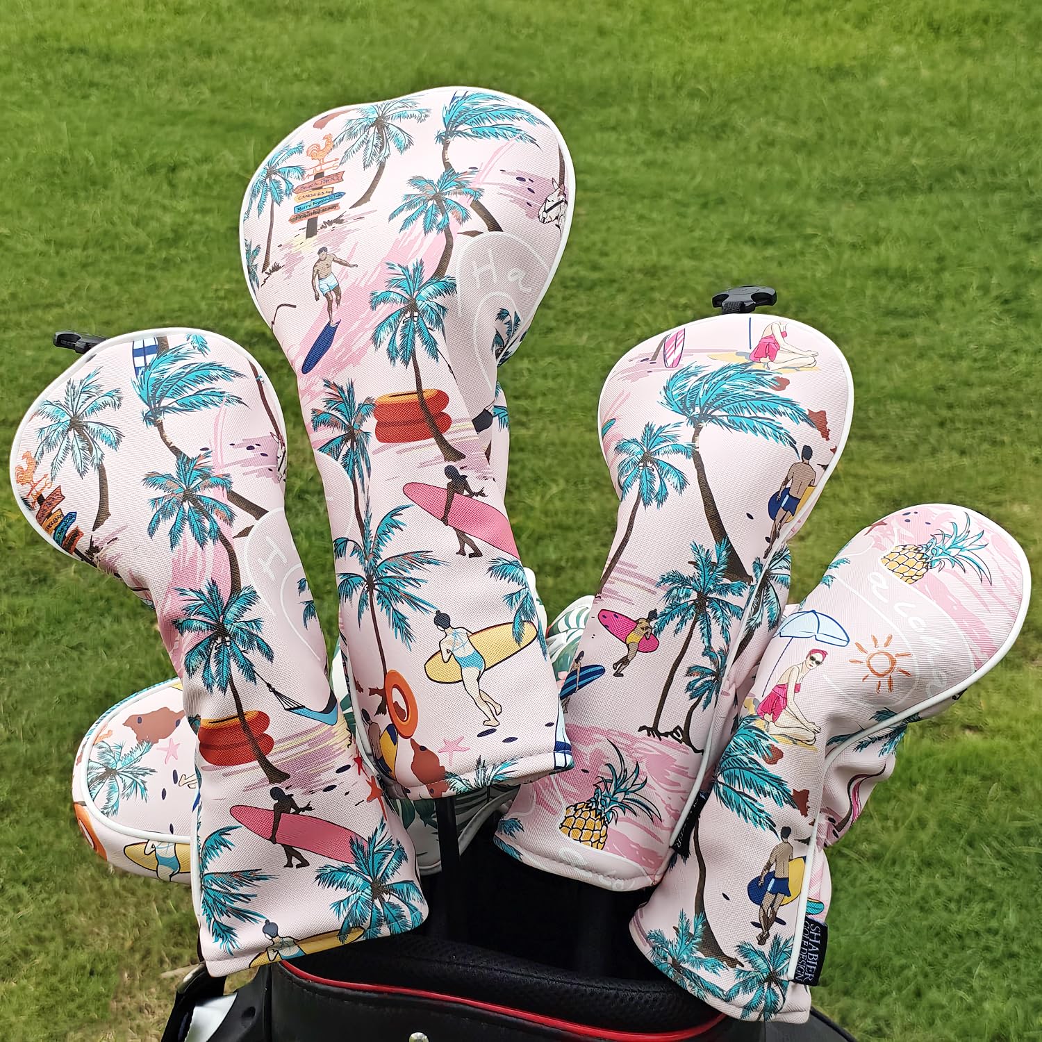 Copertura della testa di Golf Rosa Aloha Tropical Hawaiian Surf Beach per il conducente Un Set