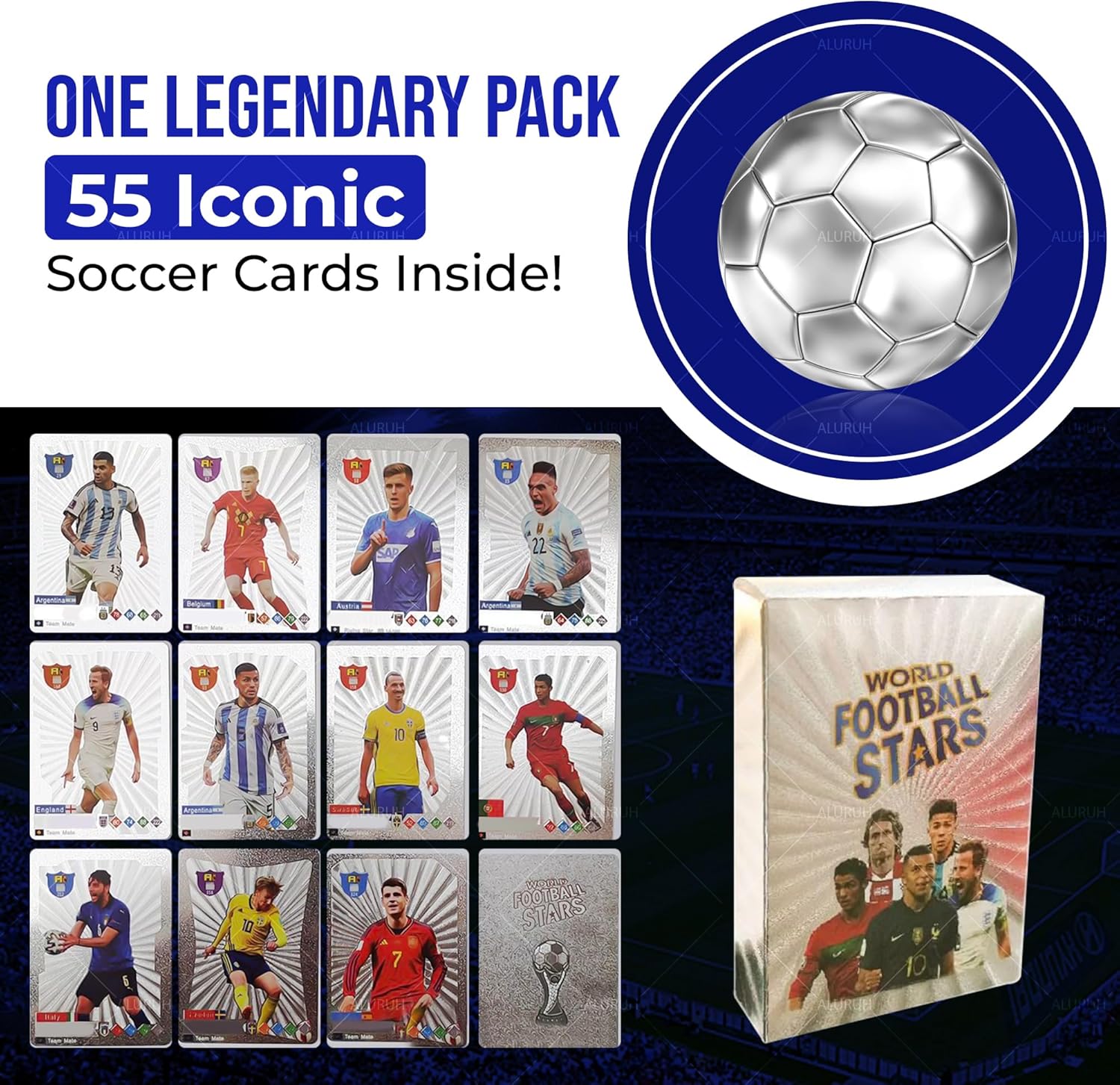 Soccer Trading Cards | Collectible Football Cards for Fans & Players | Soccer Legendary Cards Packs Random Cards in Each Set | Fun & Collectible for All – Not Original (White)