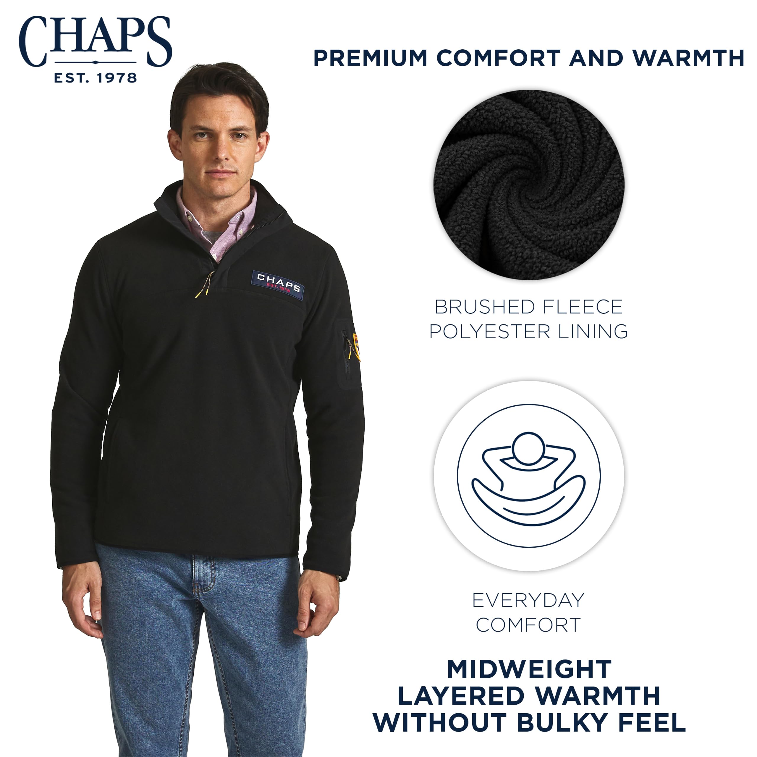 Chaps Heritage Herren-Sweatshirt mit Stehkragen, Polarfleece, Viertelreißverschluss