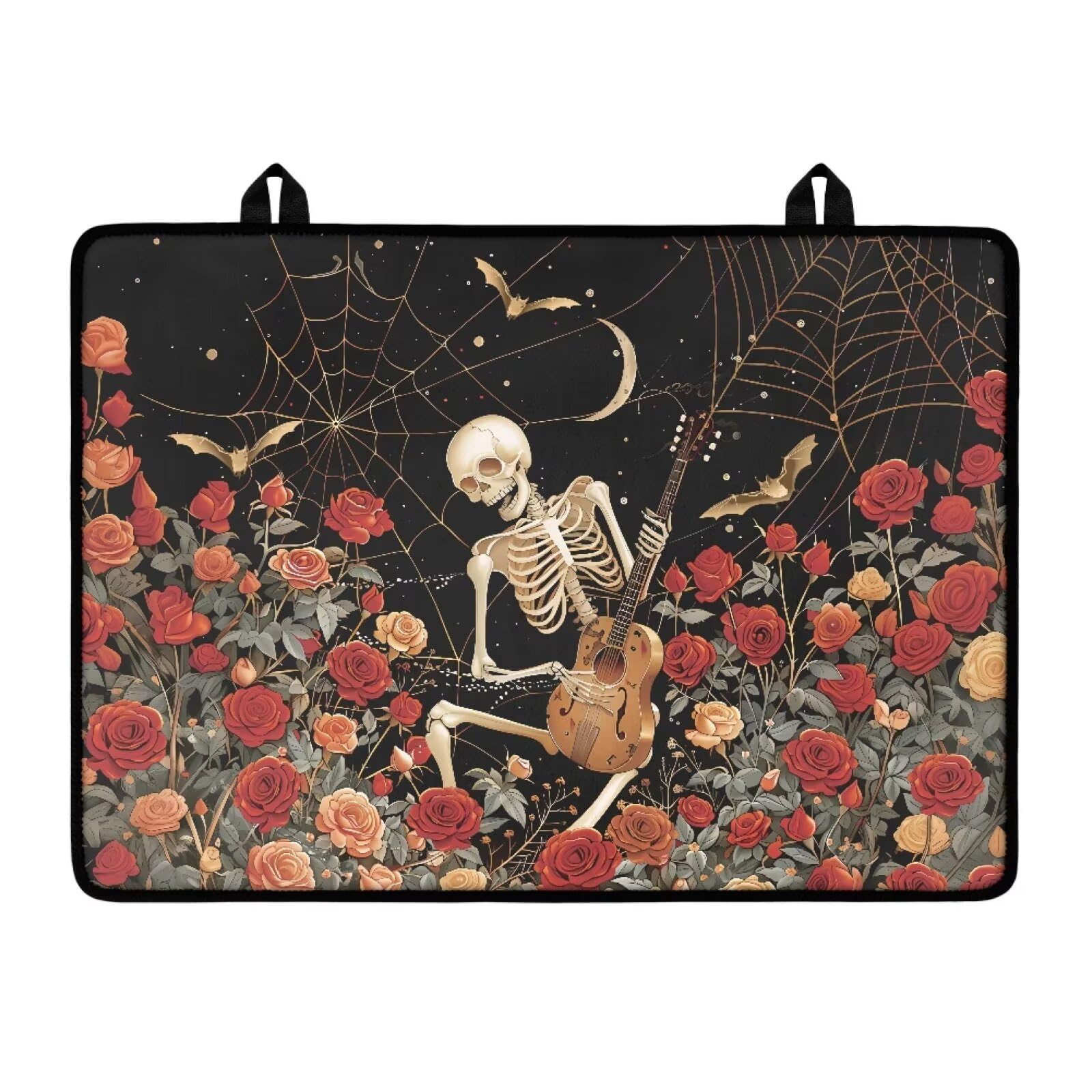 Halloween Skeleton Rose Cover for Electric Stove, Induction Cooktop Protector, Non-slip Dust-proof Dish Drying Mat, Portable tove Guard Protector, Heat Resistant Insulation Pad