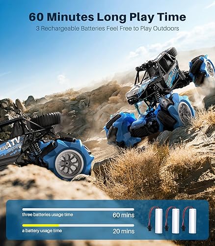 Miniatura 5 de Camión monstruo de juguete de control remoto, autos RC 4WD, 120 360 giratorio 2.4Ghz recargable todoterreno Crawler lateral deriva todo terreno