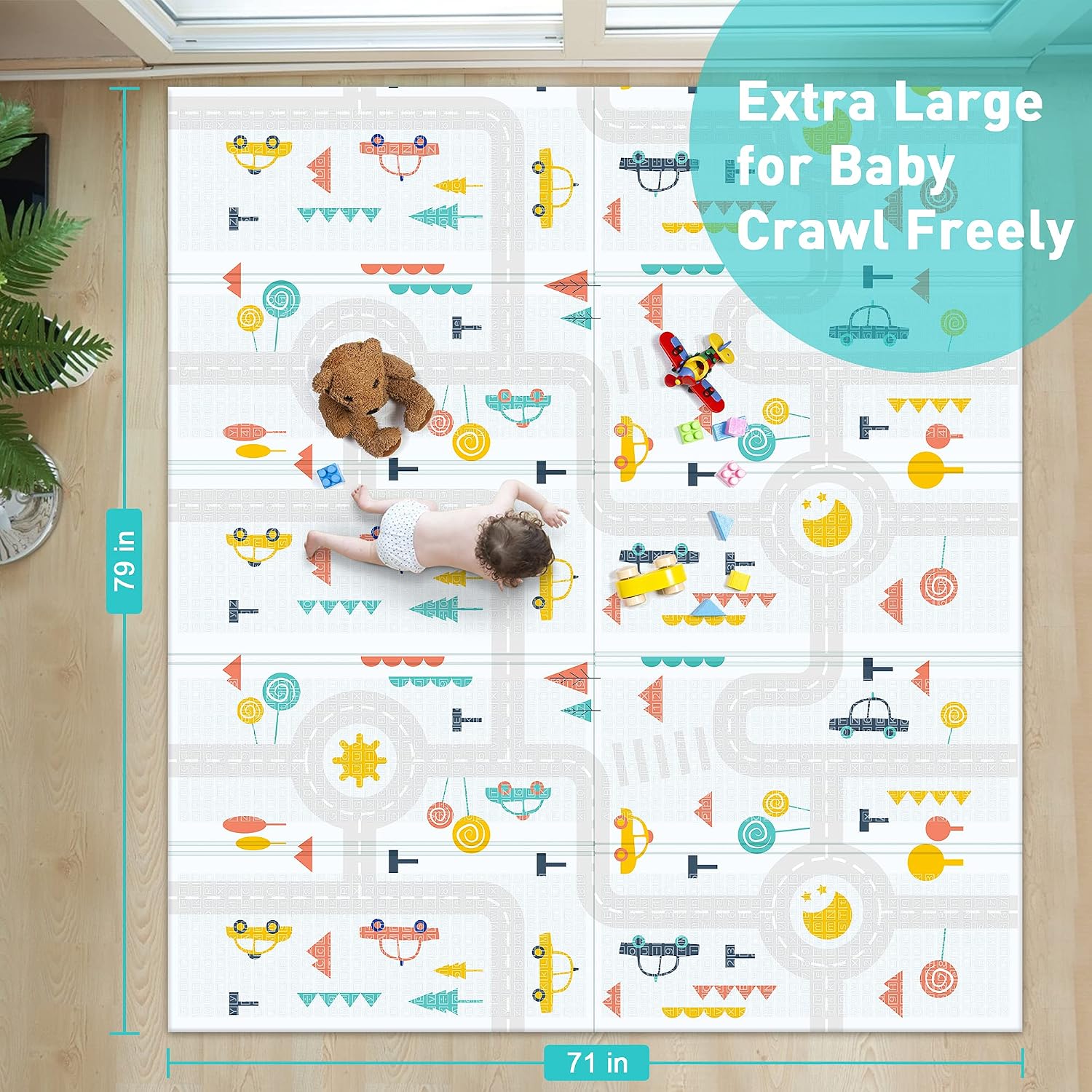 Gimars XL 0.6 inch Thickest Reversible Foldable Baby Play Mat, Waterproof Foam Floor Baby Crawling Mat, Portable Baby Playmat for Infants, Toddler, Kids, Indoor Outdoor Use