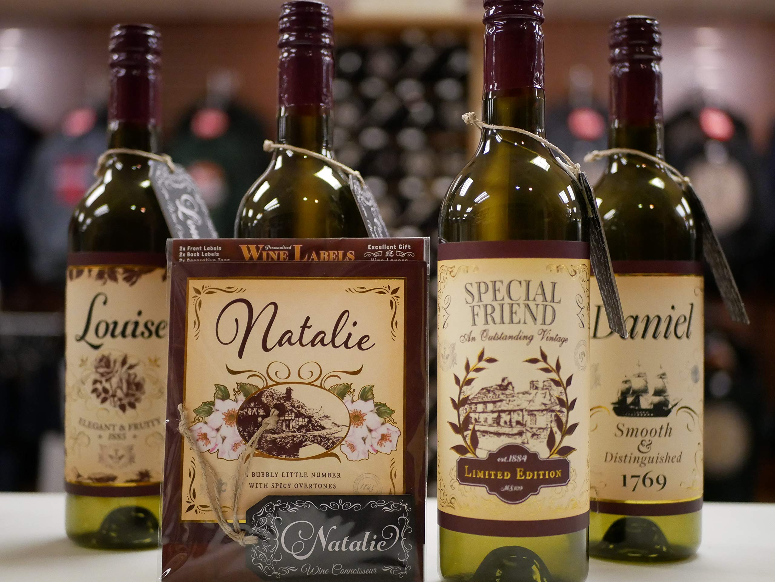 Mulberry Studios Natalie Wine Label, 2 Front and Back Labels and 2 Tags