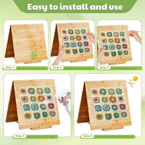 Large Crochet Lock Board, 58 x 29 cm, Folding Block for Granny Square with 30 Stainless Steel Pins, 1 Storage Box, Crochet Blocking Board, Wooden Knitting Mat - 4