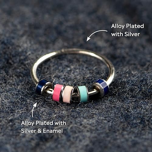 Miniatura 6 de STORYJEWELLERY Anillos antiestrés para mujeres, anillo de ansiedad para niñas, anillo giratorio para mujer, anillos antiestrés de esmalte plateado,