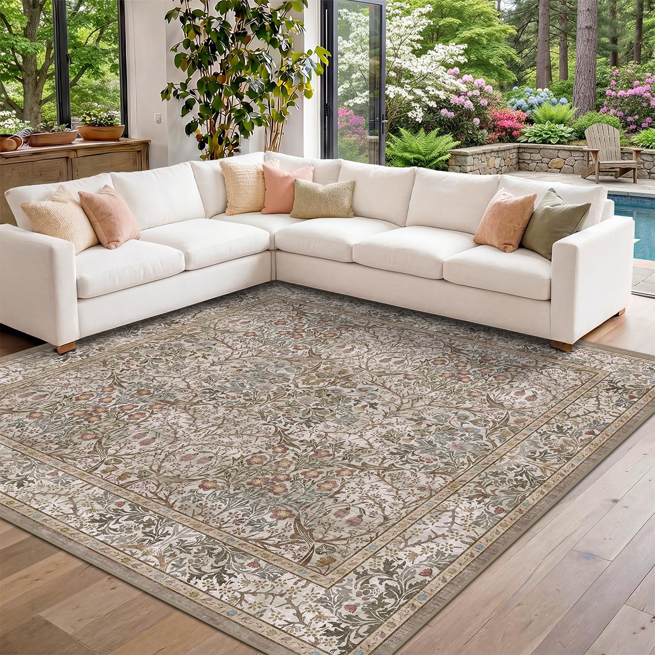 Hazo Haus Moss Green Botanical Rug Moss Brown