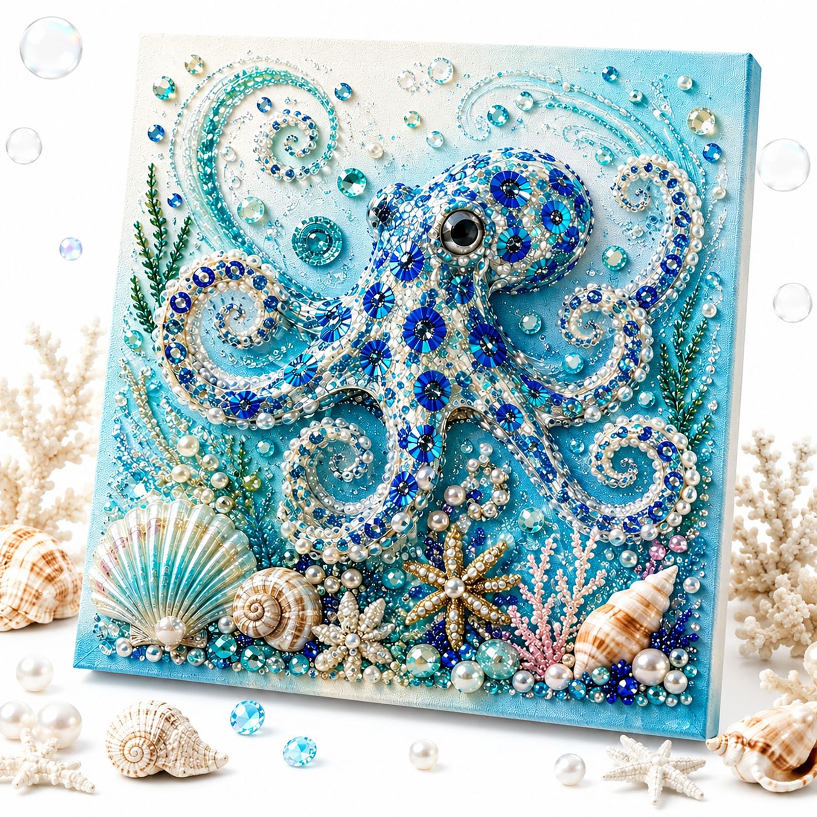 Everydries Ocean Theme Pearl Art DIY Kit, Octopus Diamond Art, Wall Art, Pearl Painting Kits for Adults, 3D Diamond Seashell Art (Octopus)