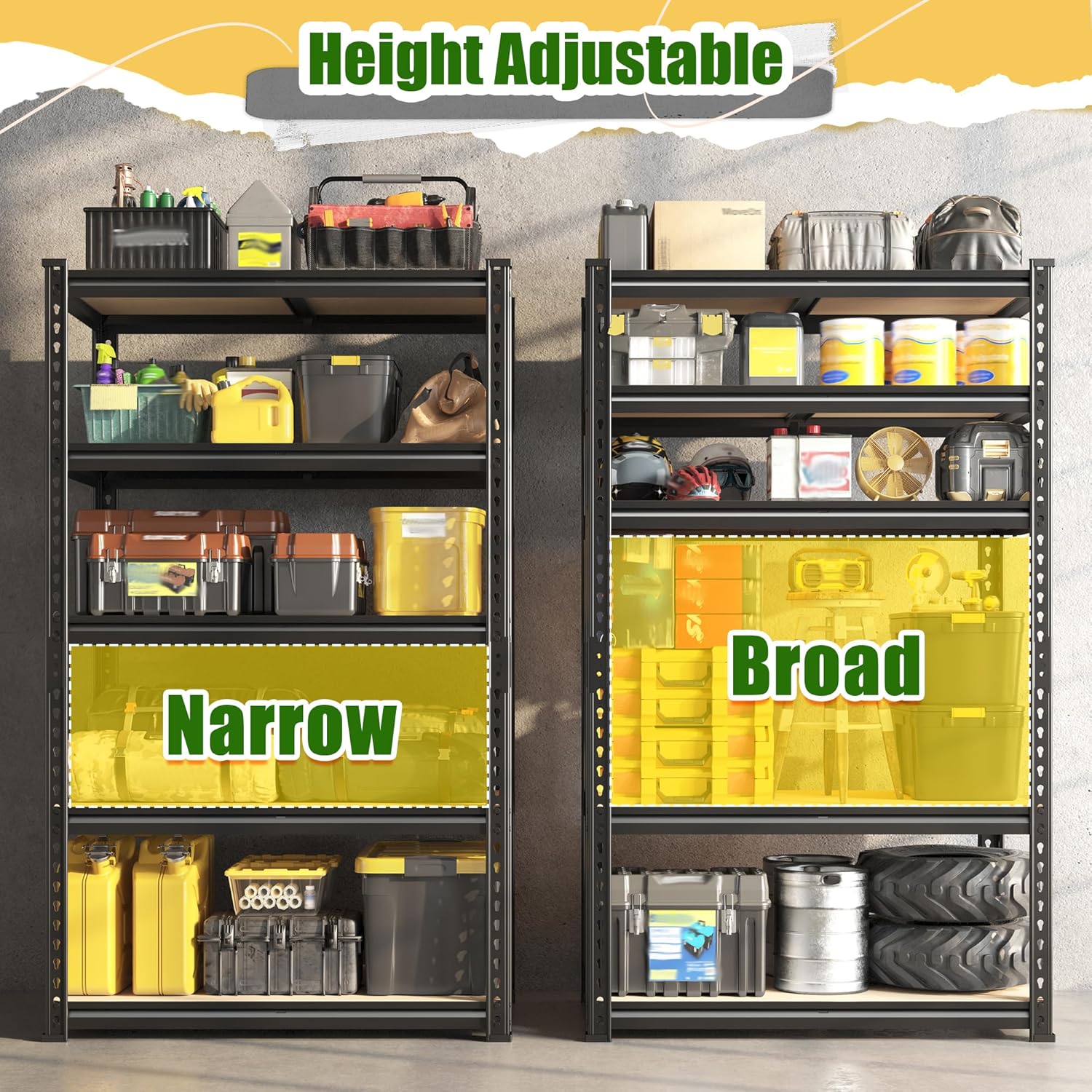 DurayLoly Set of 2 Storage Shelves 2010LBS Heavy Duty Garage Shelving 27.7"W Shelving Unit Adjustable 5 Tier Utility Storage Shelf for Pantry Kitchen Closet Basement Warehouse Shop 11.9"D×27.7"W×60"H