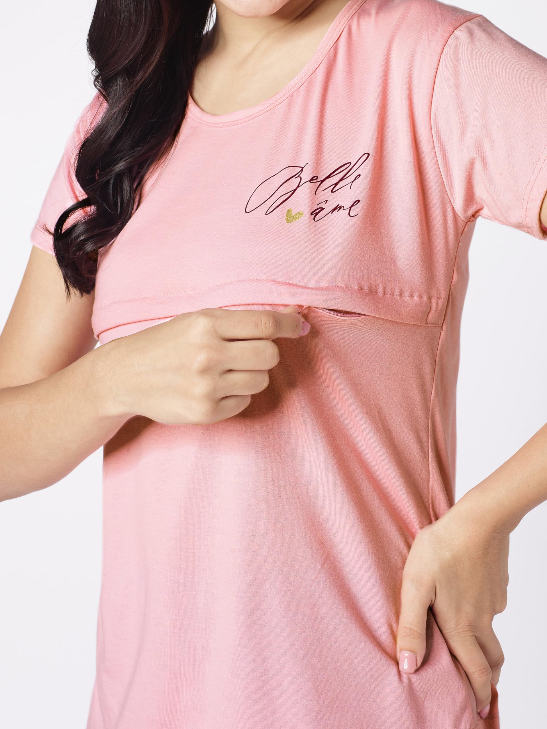beebelle Women's Cotton Peach Solid Plain Feeding/Nursing/Maternity Tops 1142 - Image 2 thumbnail