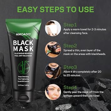 Blackhead Removal Mask, Charcoal Peel-Off Mask Set, Deep Pore Cleansing, Oil Control, Blackhead Removal Peel-Off Black Mask for Men and Women – Includes Brush, Extraction Tool,100g
