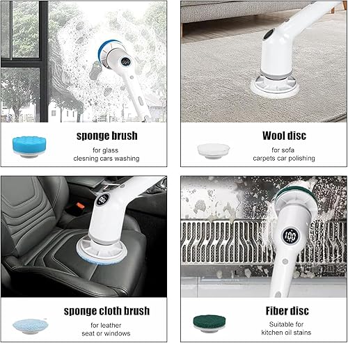 Miniatura 6 de Limpiador giratorio eléctrico, 2024, nuevo limpiador de ducha inalámbrico, con monitor y mango largo, con 8 cabezales de cepillo reemplazables y 3